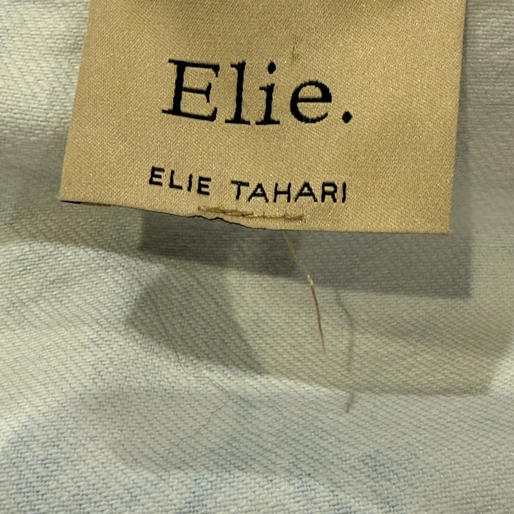 Elie Tahari Cropped Denim Jacket Floral Puff Sleeve Blue White Size S - Picture 3 of 7